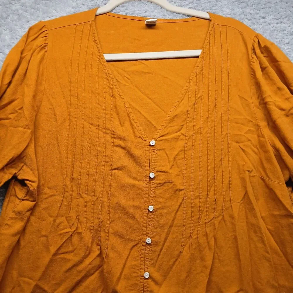 Old Navy Womens Copper Linen Blouse Size XL Button Front Boho Casual Solid